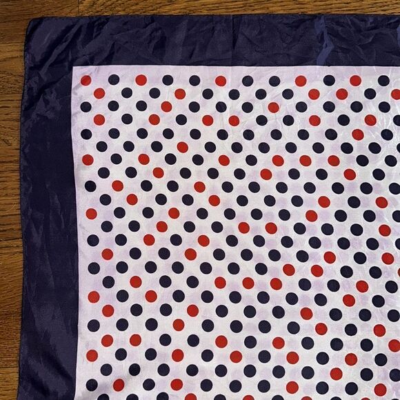 Vintage 60s/70s Tori red, white & blue polka dot acetate scarf - Picture 4 of 9